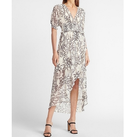 🆕️ EXPRESS Animal Print Asymmetrical High-Low Ruffle Midi Dress SIZE: S - Picture 2 of 12